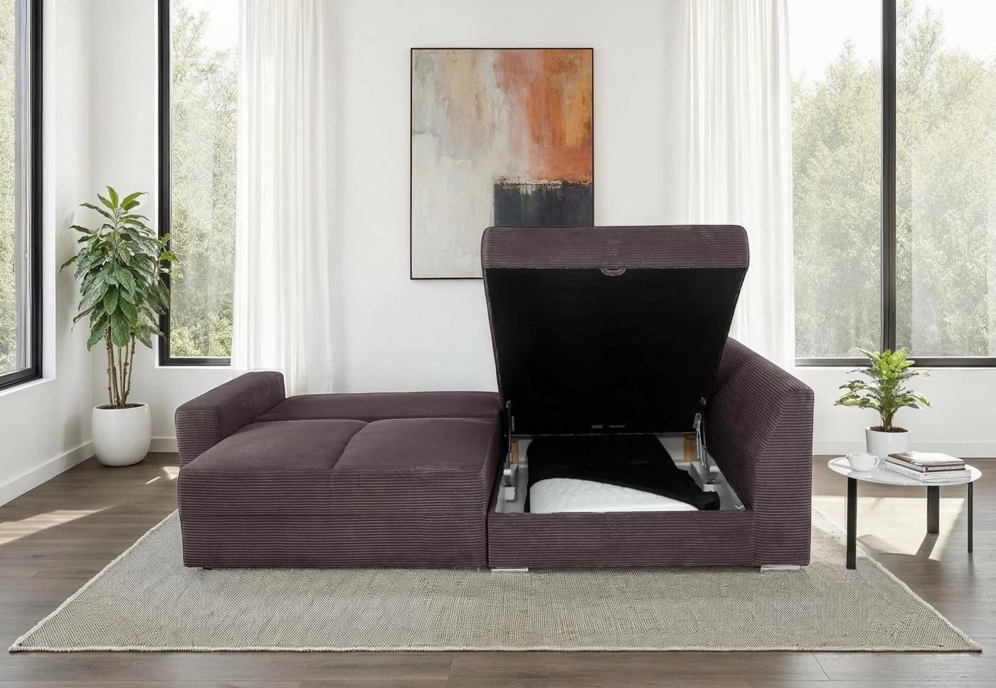 luma-home Ecksofa 15233 Grau Cord Boxspring mit Schlaffunktion - Bild 4