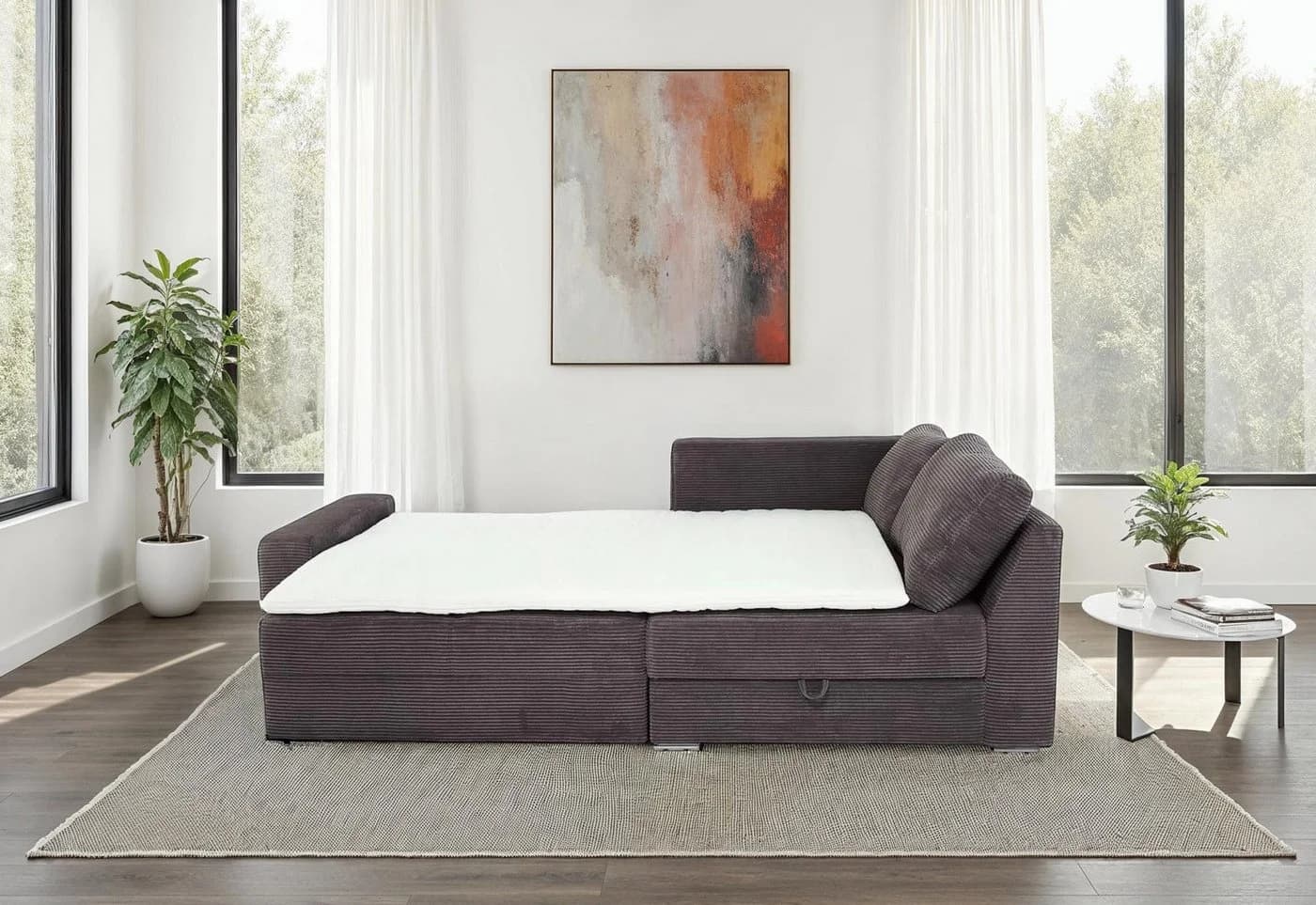 luma-home Ecksofa 15233 Grau Cord Boxspring mit Schlaffunktion - Bild 5