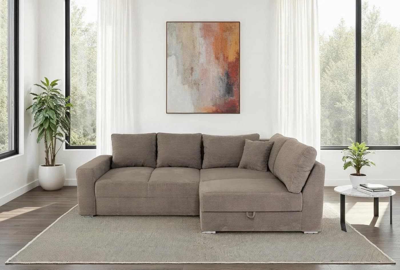 luma-home Ecksofa 15234 - Braun Taupe, Boxspring, 260x181x88 cm - Bild 3