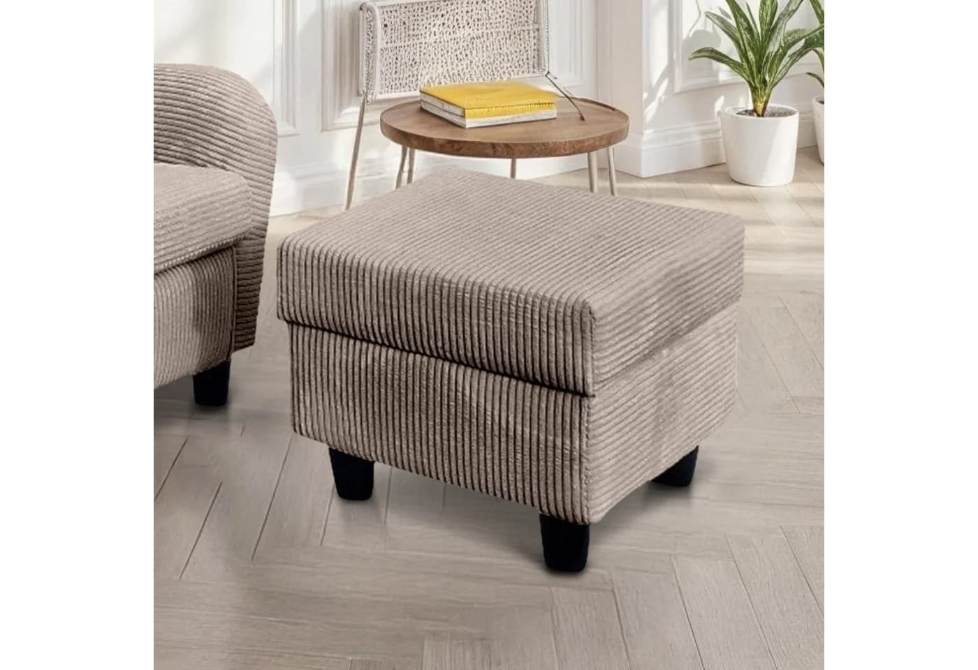 luma-home Ohrensessel mit Hocker und Zierkissen Taupe Cordstoff - Bild 4