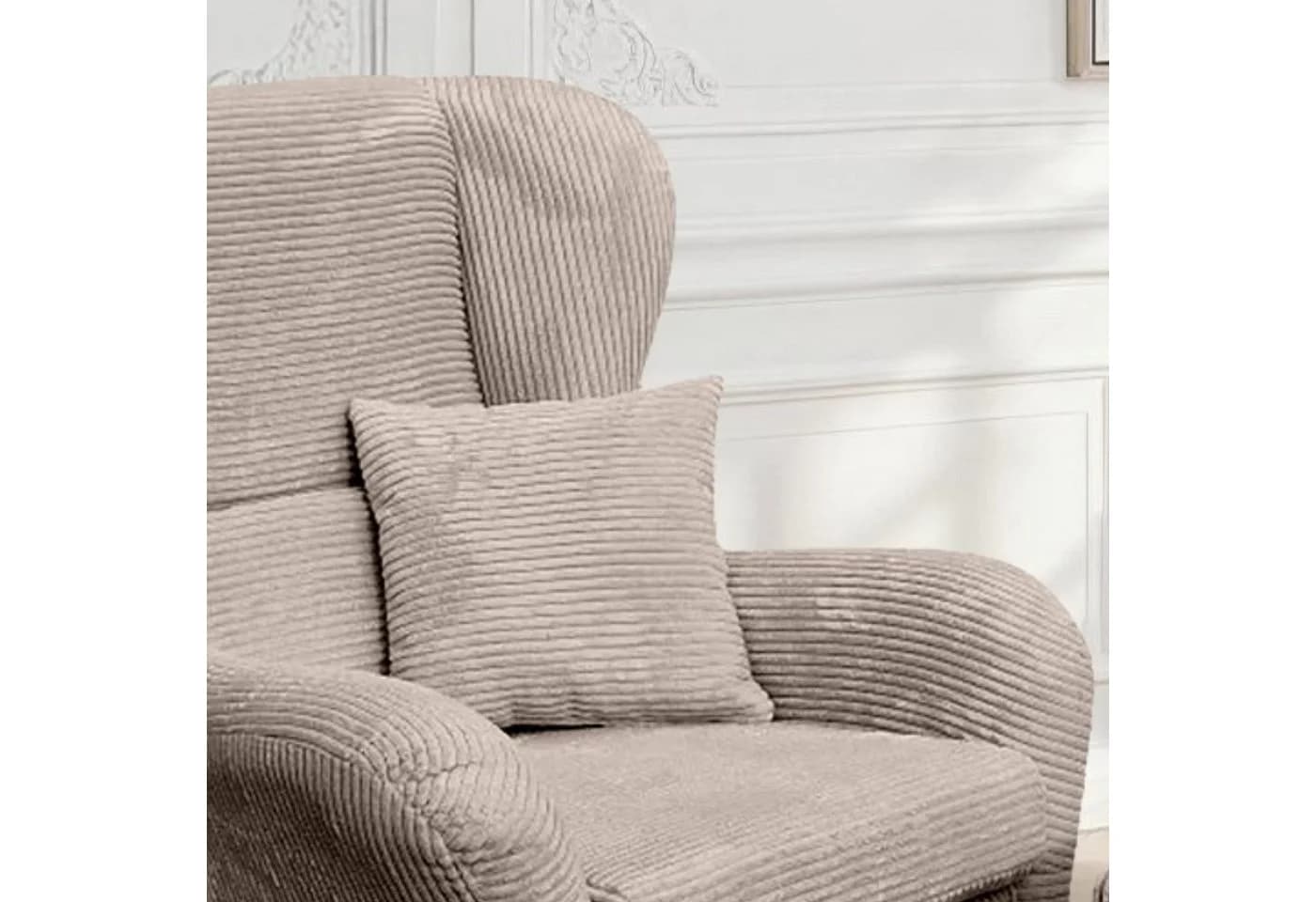 luma-home Ohrensessel mit Hocker und Zierkissen Taupe Cordstoff - Bild 5
