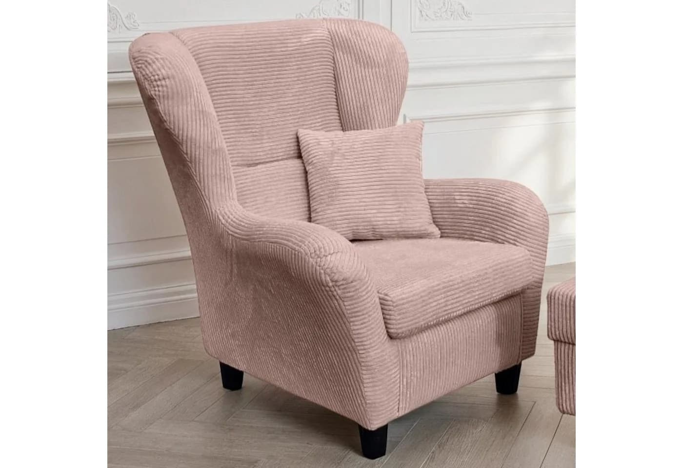 luma-home Ohrensessel mit Hocker und Kissen Cordstoff Rosa - Bild 3