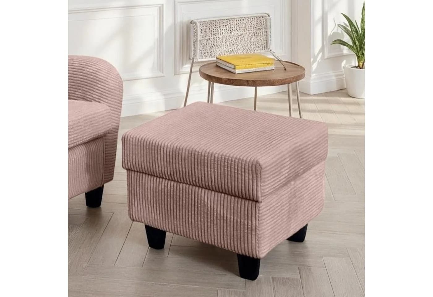 luma-home Ohrensessel mit Hocker und Kissen Cordstoff Rosa - Bild 4