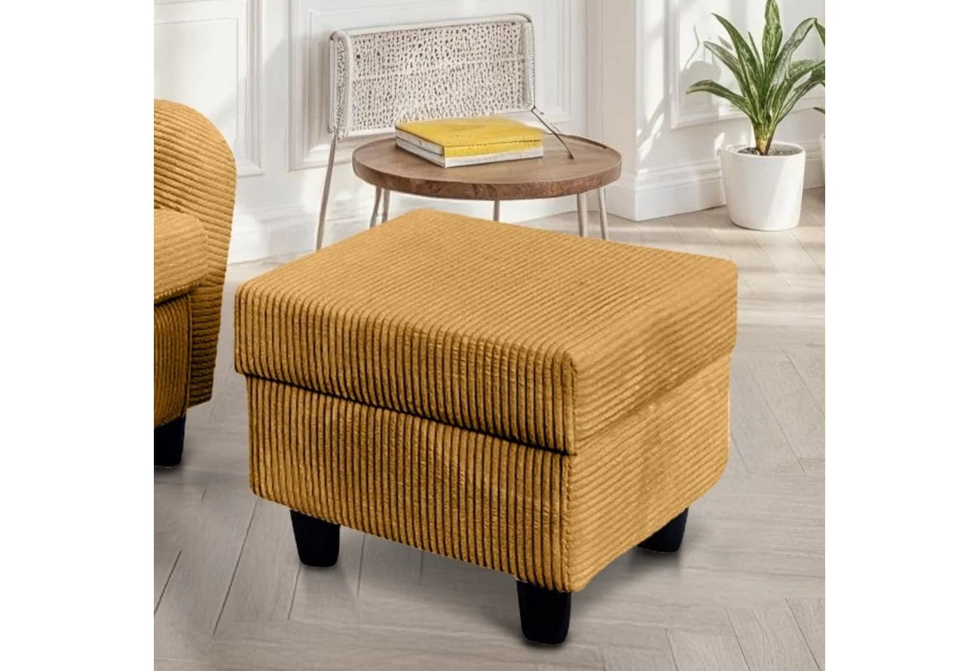 luma-home Ohrensessel 18022 mit Hocker und Zierkissen, Wellenunterfederung, Bezug Cordstoff in Gold Ockergelb - Bild 4