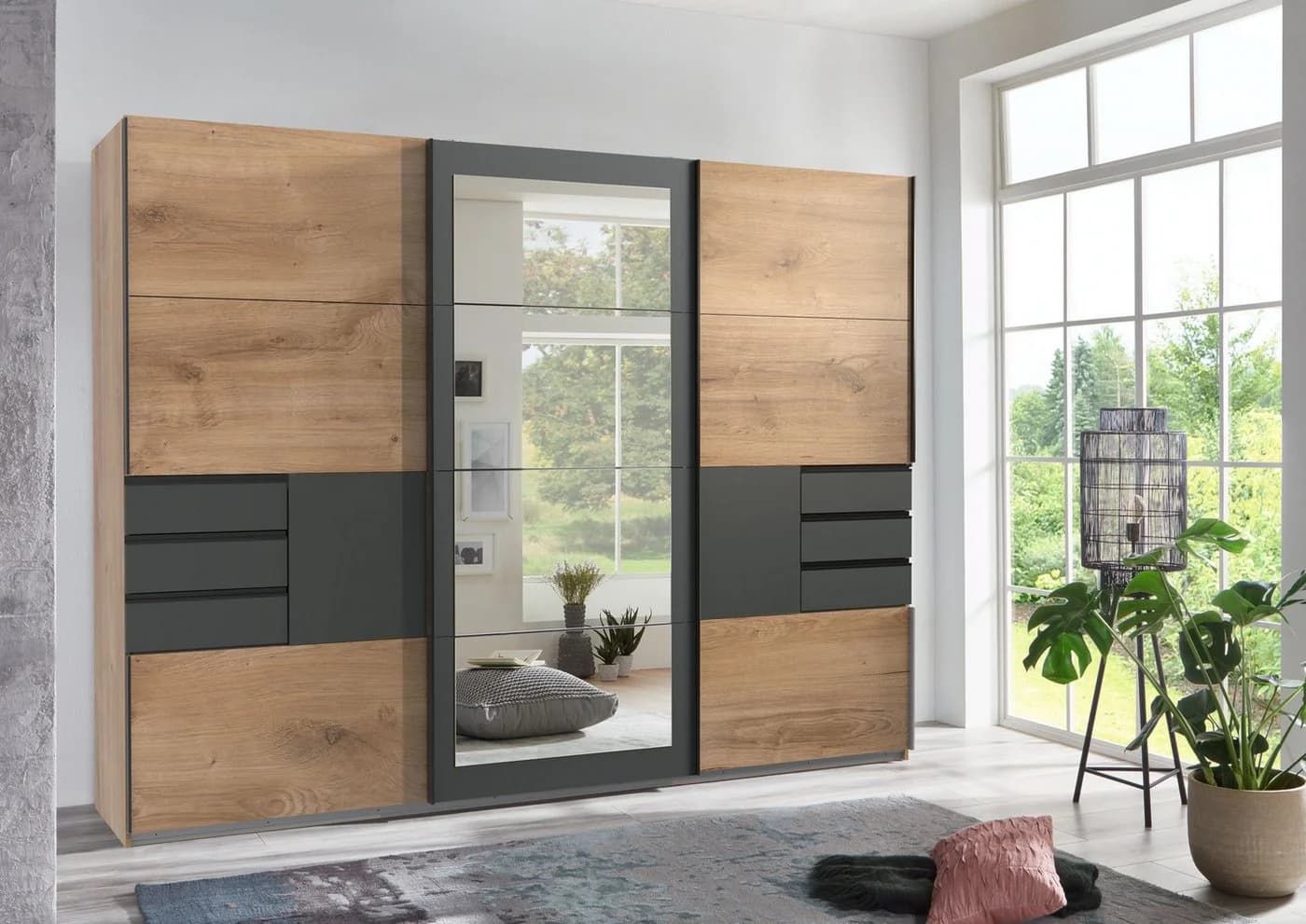 luma-home Schwebetürenschrank 22503 Eichendekor mit Grafit - Bild 3