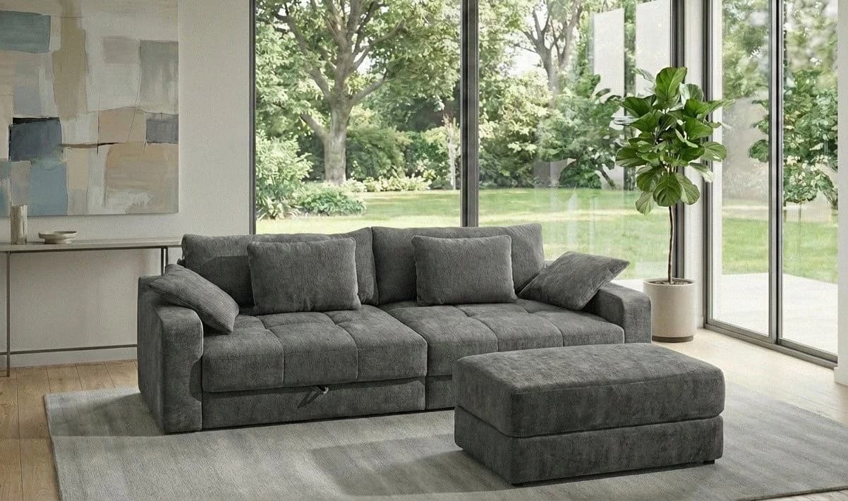 luma-home Big-Sofa 15243 Grau Chenille mit Bettkästen - Bild 3