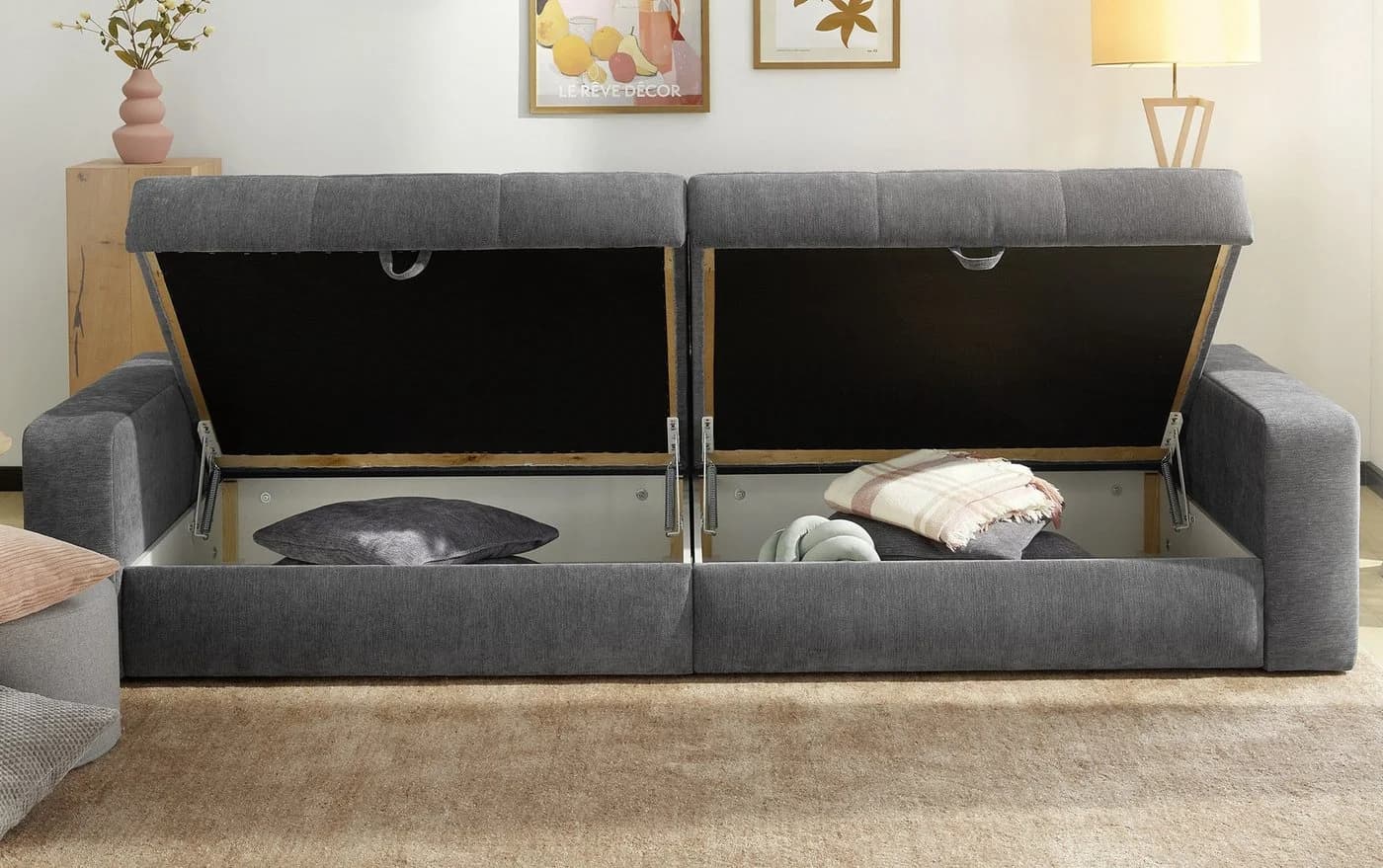 luma-home Big-Sofa 15243 Grau Chenille mit Bettkästen - Bild 4