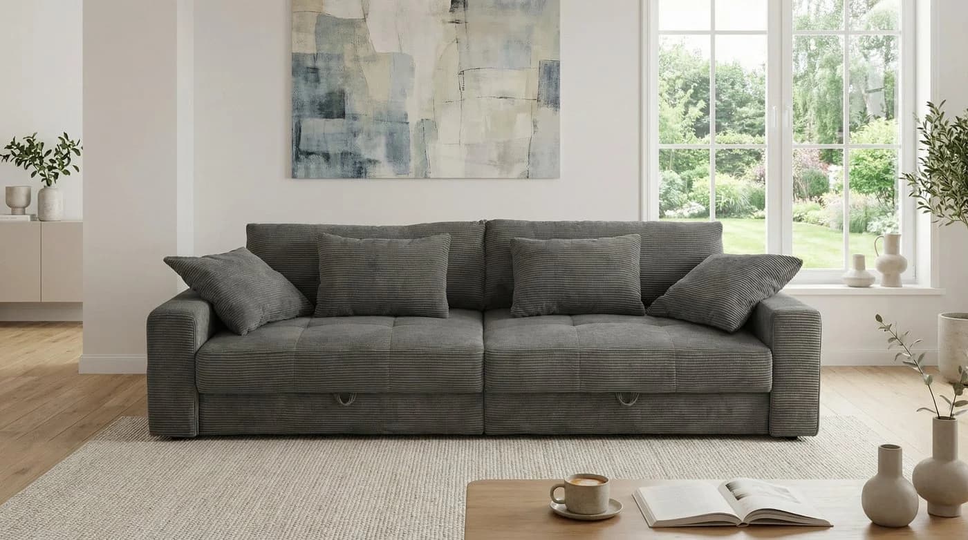 luma-home Big-Sofa 15261 Lounge Couch Dunkelgrau Cord - Bild 1