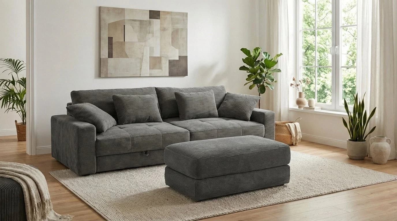 luma-home Big-Sofa 15261 Lounge Couch Dunkelgrau Cord - Bild 3