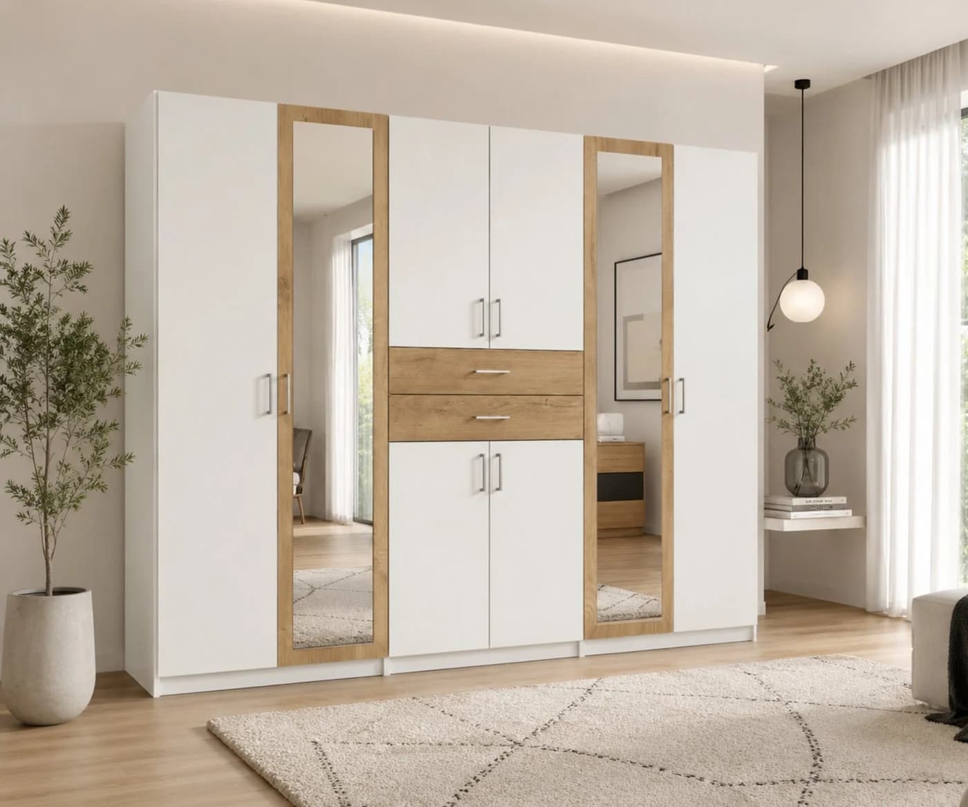 luma-home Drehtürenschrank Weiß mit Spiegeln und Schubkästen - Bild 3