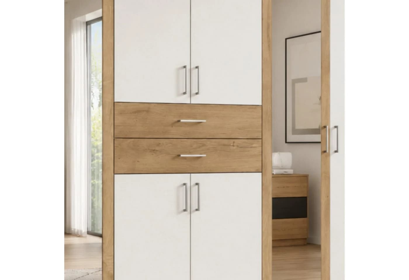 luma-home Drehtürenschrank Weiß mit Spiegeln und Schubkästen - Bild 4