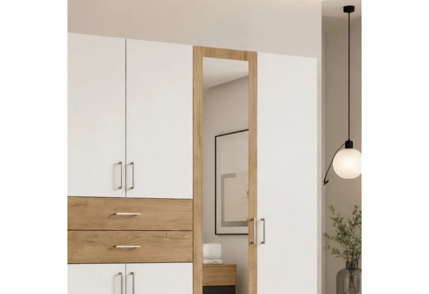 luma-home Drehtürenschrank Weiß mit Spiegeln und Schubkästen - Bild 5
