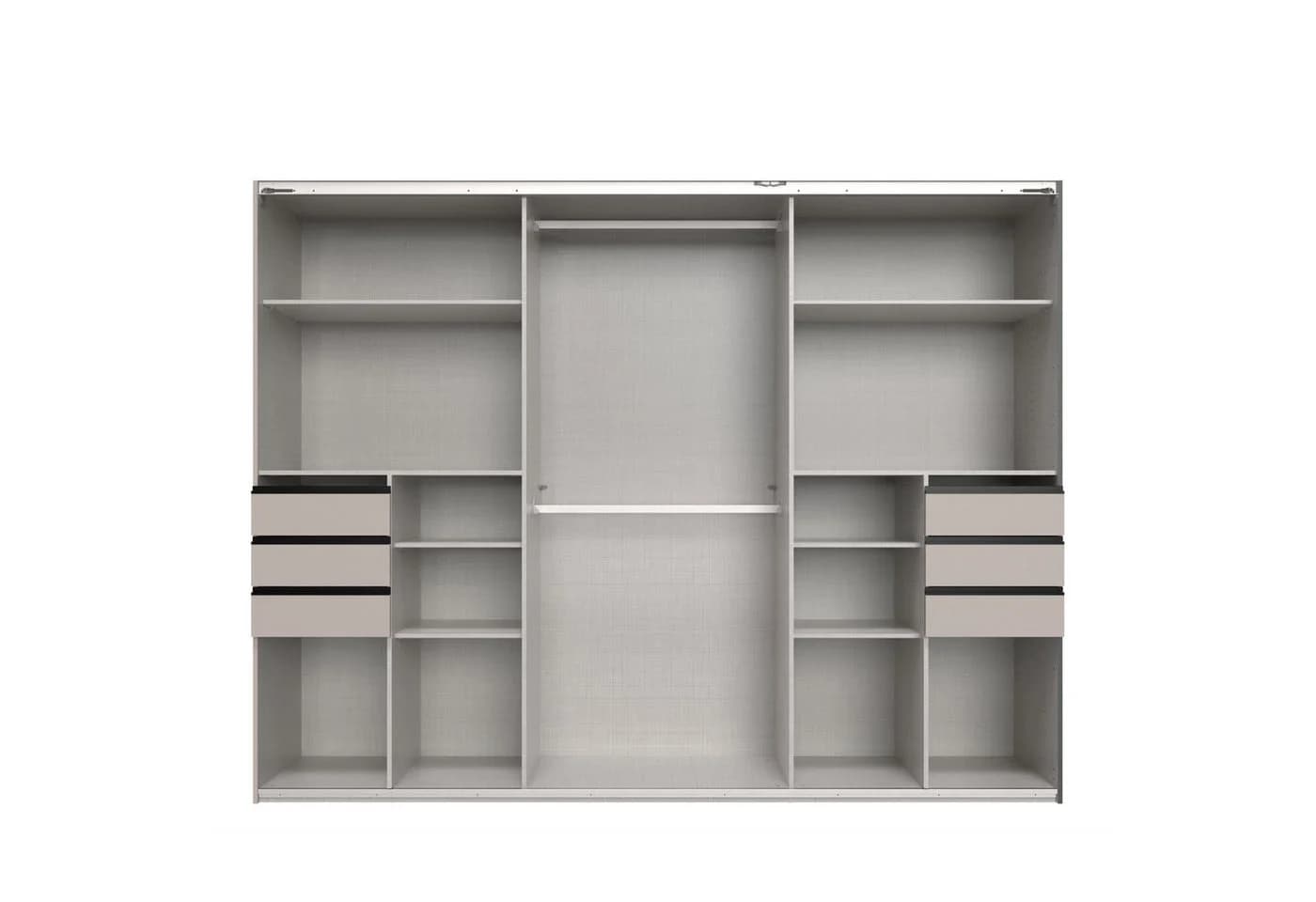 luma-home Schwebetürenschrank Sandgrau mit Spiegelfront und Schubladen