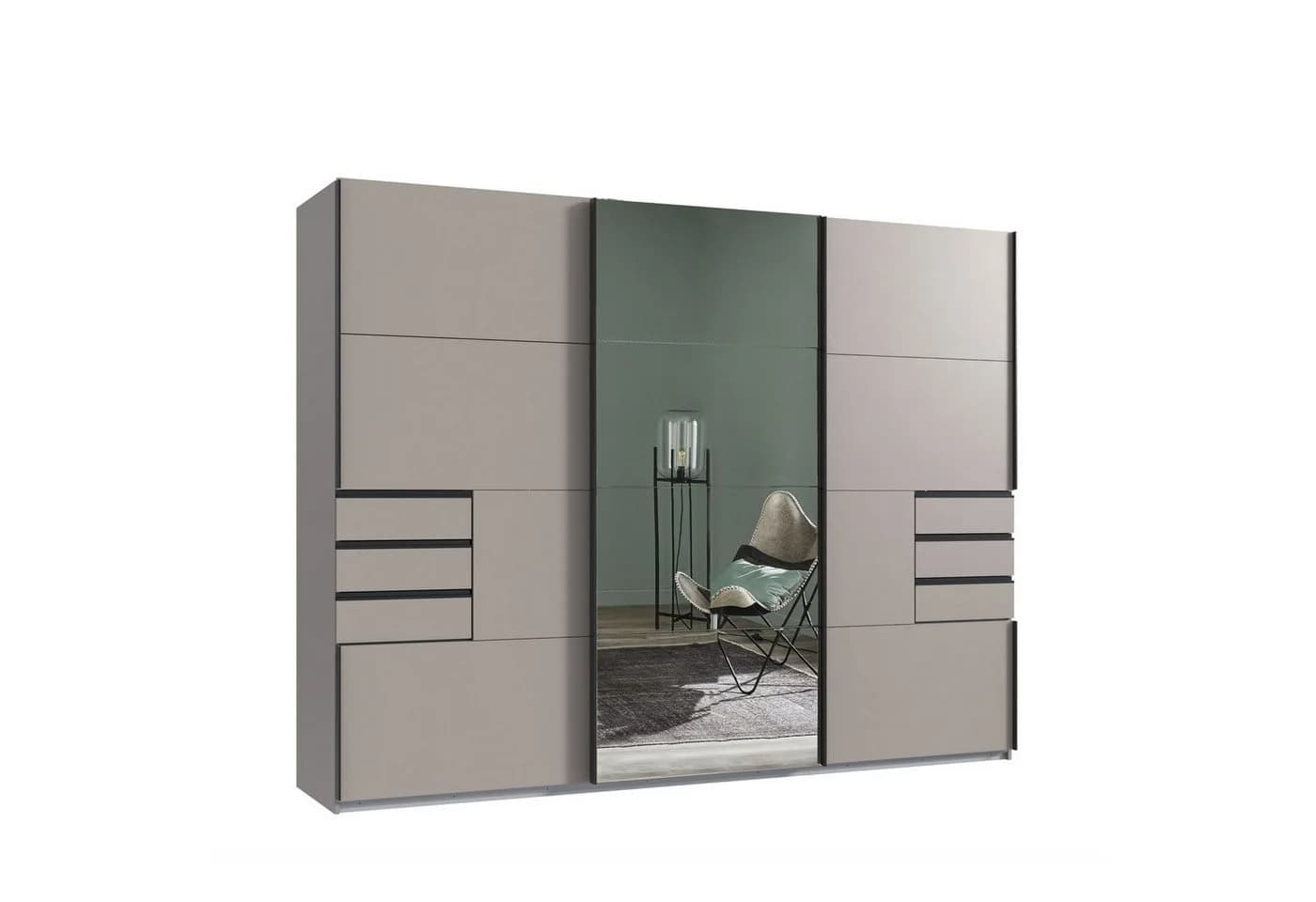 luma-home Schwebetürenschrank Sandgrau mit Spiegelfront und Schubladen - Bild 2