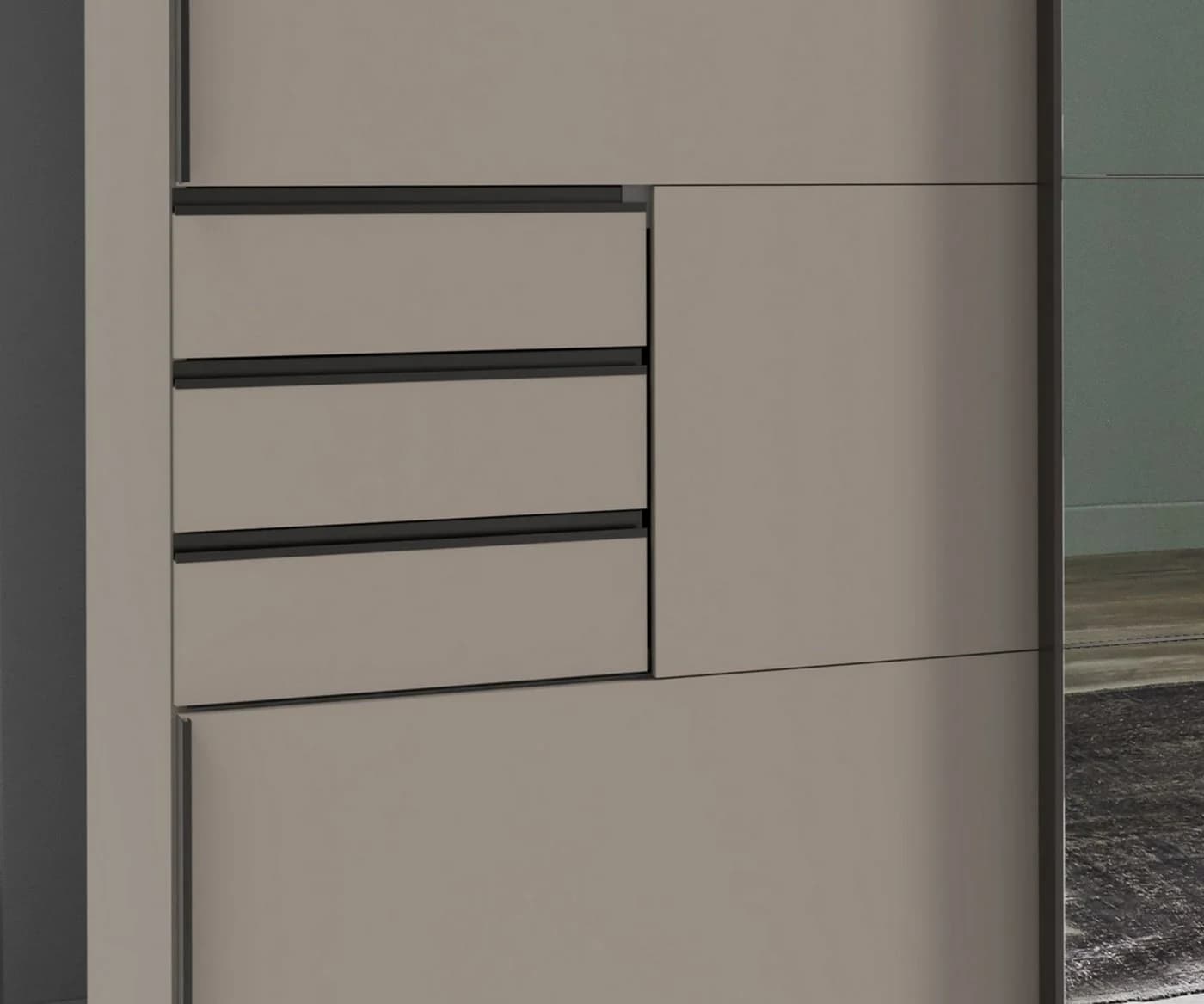 luma-home Schwebetürenschrank Sandgrau mit Spiegelfront und Schubladen - Bild 4