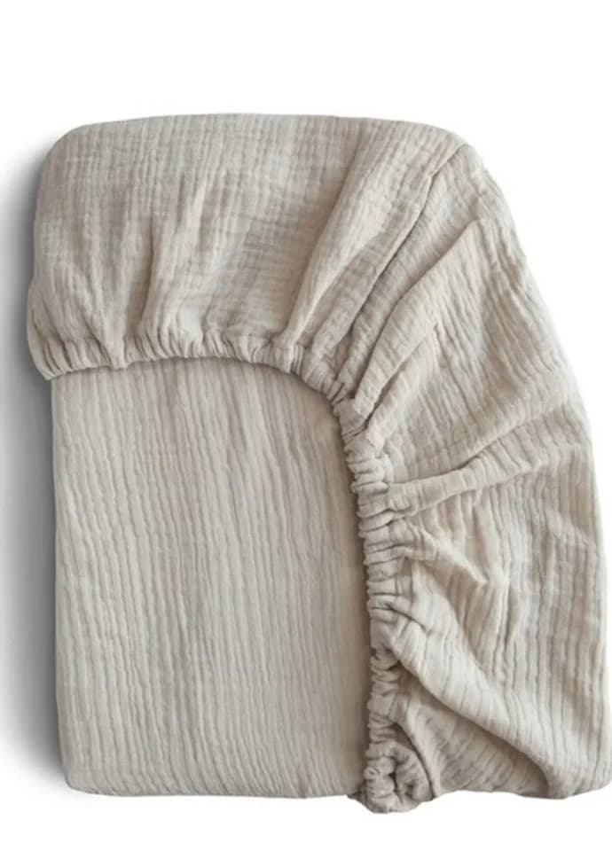 Sandiik Spannbettlaken Musselin 100% Baumwolle Gummizug Graubeige