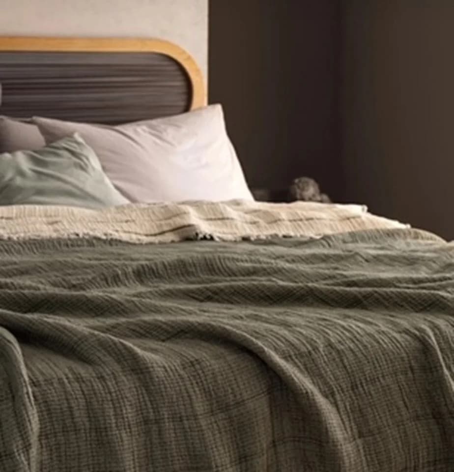 Sandiik Musselin Wohndecke Carolines Double Face Olivgrün/Beige