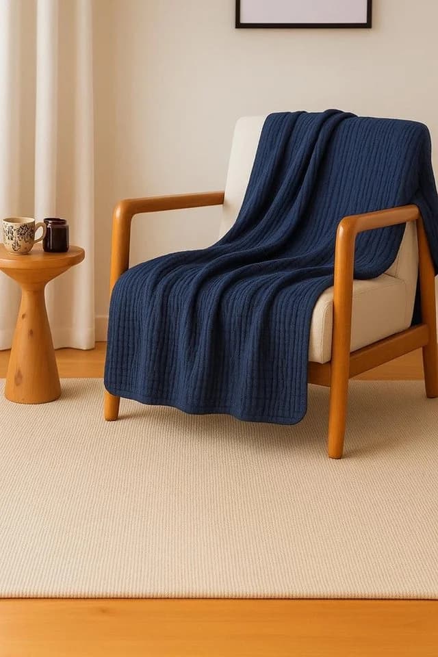 Sandiik Plaid Musselin aus Biobaumwolle Dunkelblau Made in Germany - Bild 2