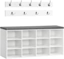 Hoobro Garderobe mit 9 Haken und Schuhbank 12 Fächer Weiß Bild 2