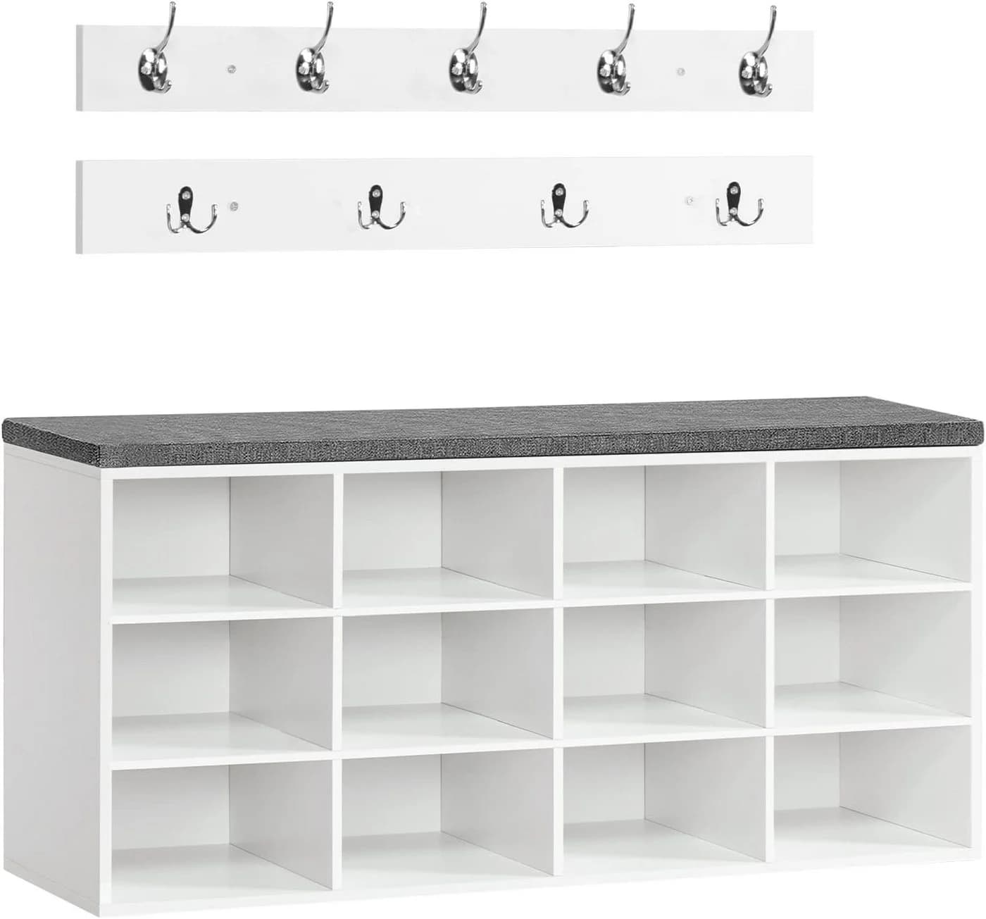 Hoobro Garderobe mit 9 Haken und Schuhbank 12 Fächer Weiß - Bild 2