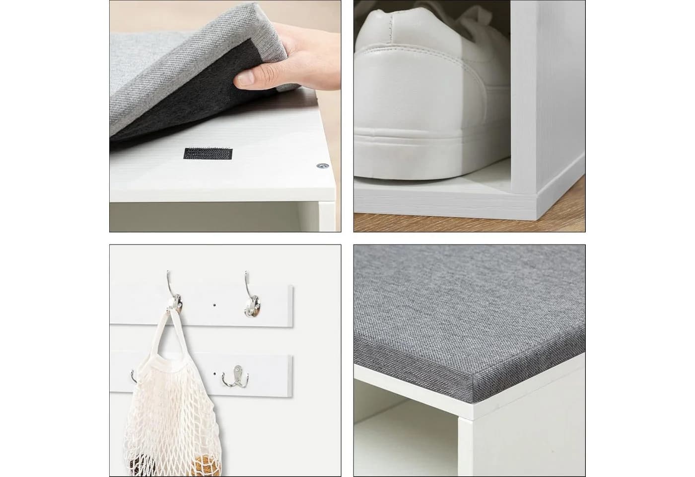 Hoobro Garderobe mit 9 Haken und Schuhbank 12 Fächer Weiß - Bild 4