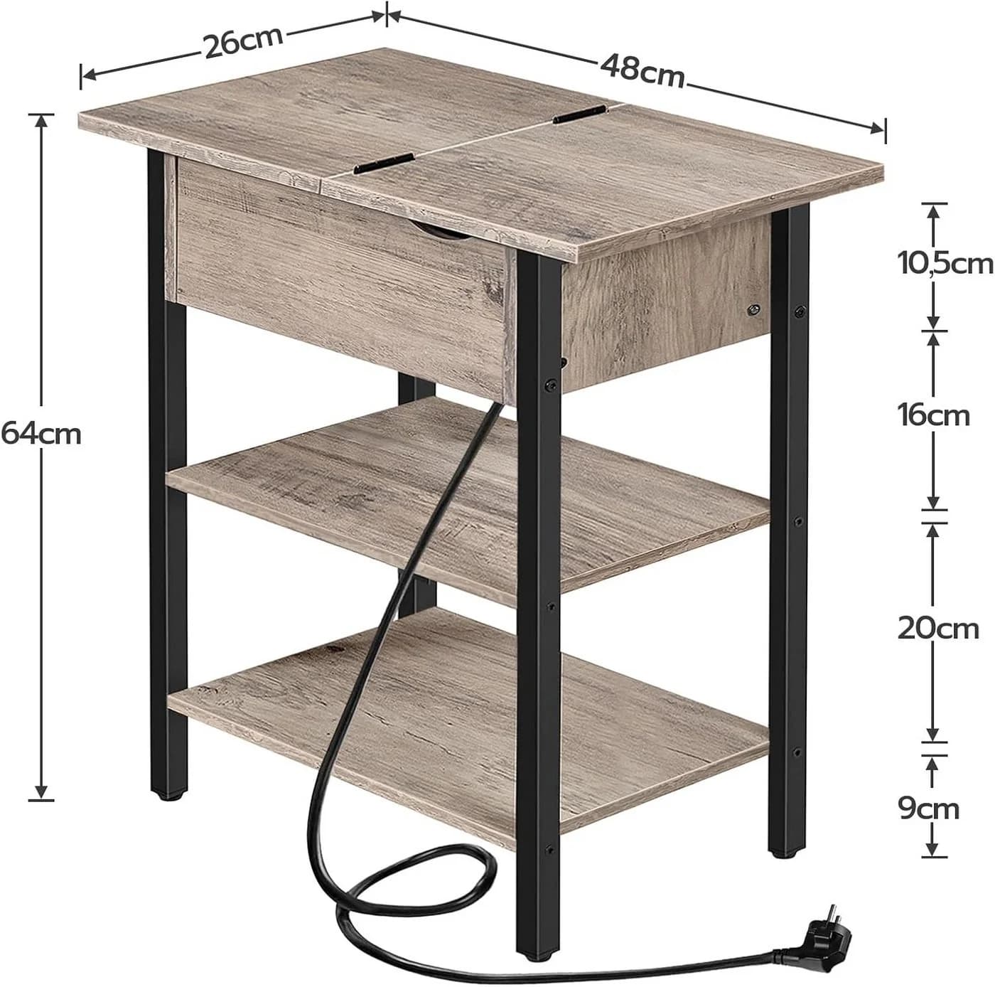 Hoobro Beistelltisch mit Ladestation und Flip-Top Schwarz - Bild 3