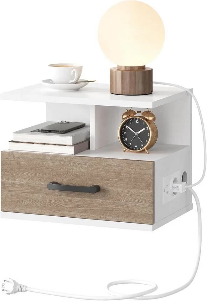 Hoobro Nachttisch hängend mit Steckdose & USB Weiß - Bild 2