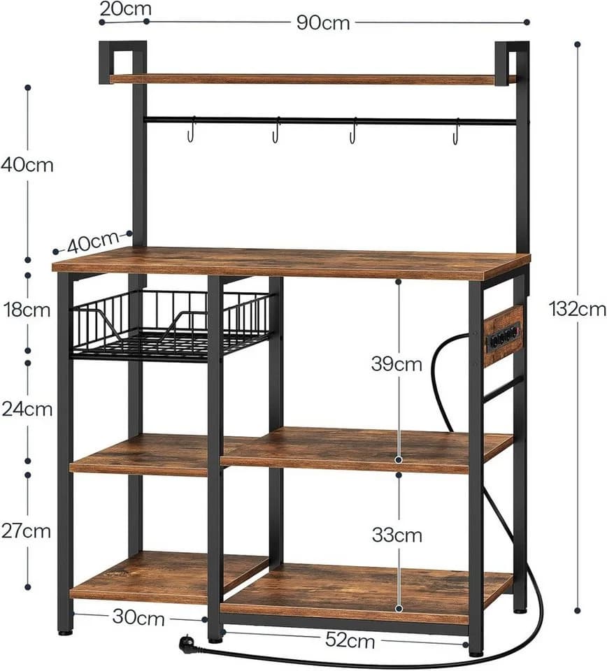 HOOBRO Küchenregal Industrial mit Steckdose & Haken - Bild 3