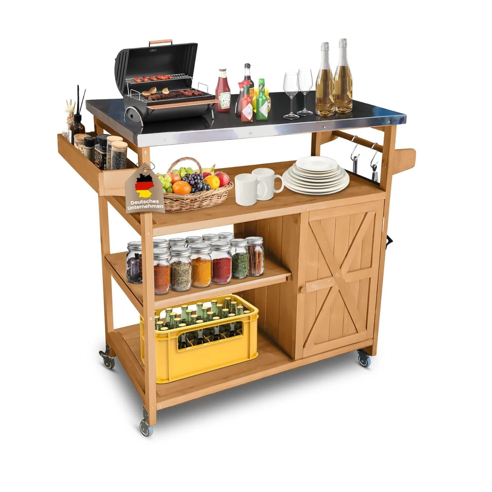 Coemo Servierwagen James Holz Edelstahl Braun/Grau Rollen