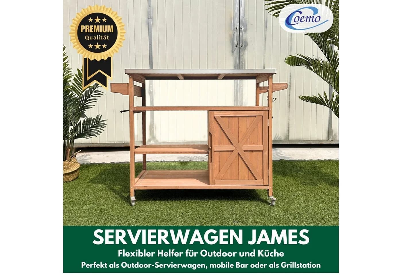 Coemo Servierwagen James Holz Edelstahl Braun/Grau Rollen - Bild 2