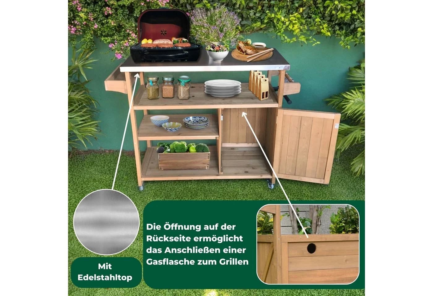 Coemo Servierwagen James Holz Edelstahl Braun/Grau Rollen - Bild 4