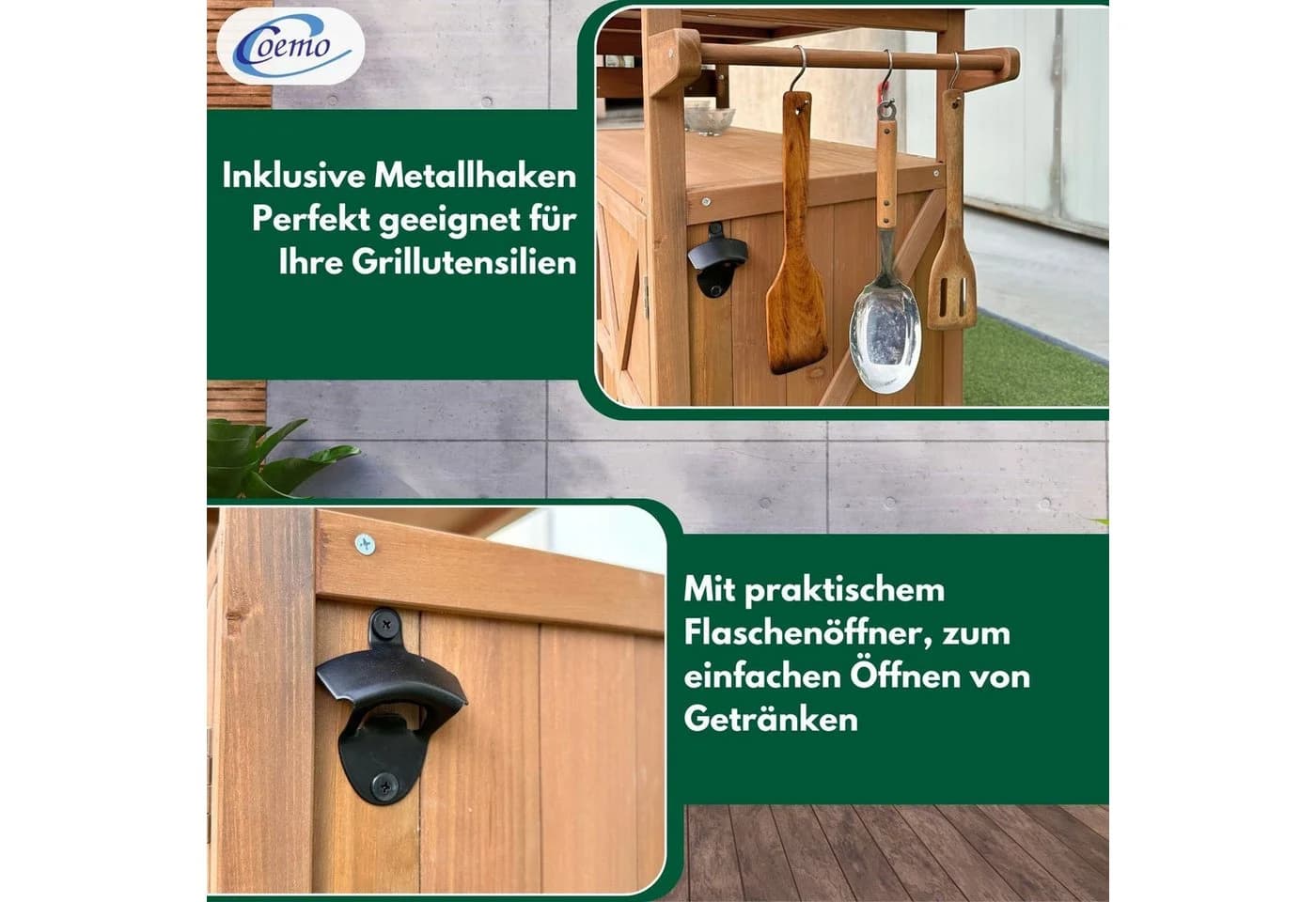 Coemo Servierwagen James Holz Edelstahl Braun/Grau Rollen - Bild 5