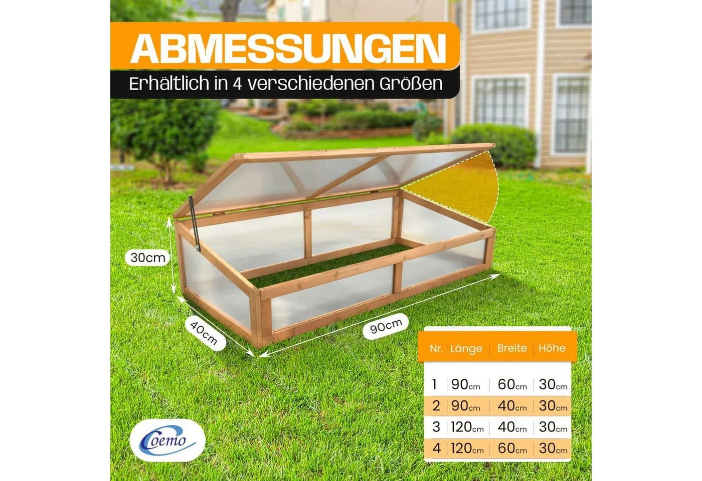 Coemo Frühbeetaufsatz Holz für Hochbeete - Bild 5