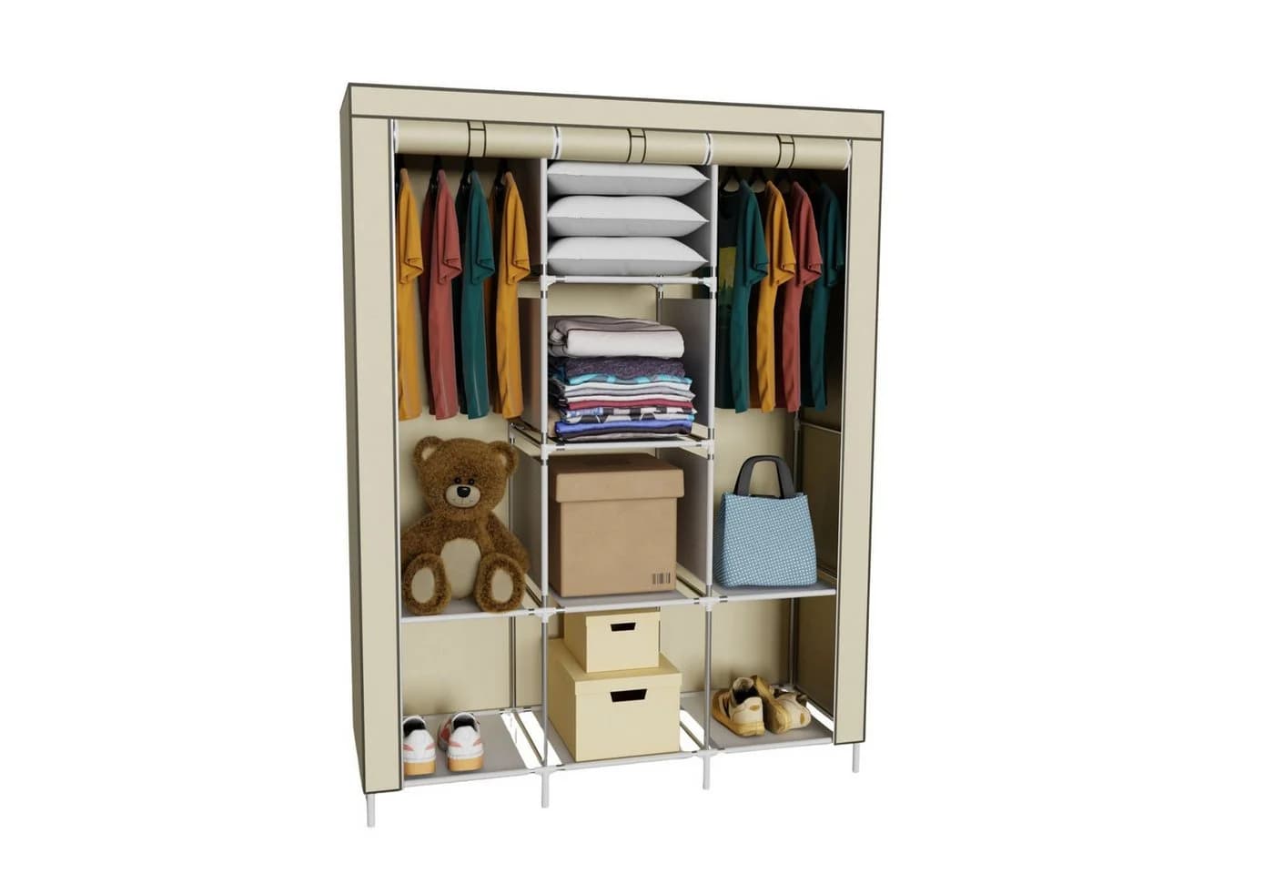 Coemo Stoffschrank Beige Faltbar mit 2 Kleiderstangen - Bild 2
