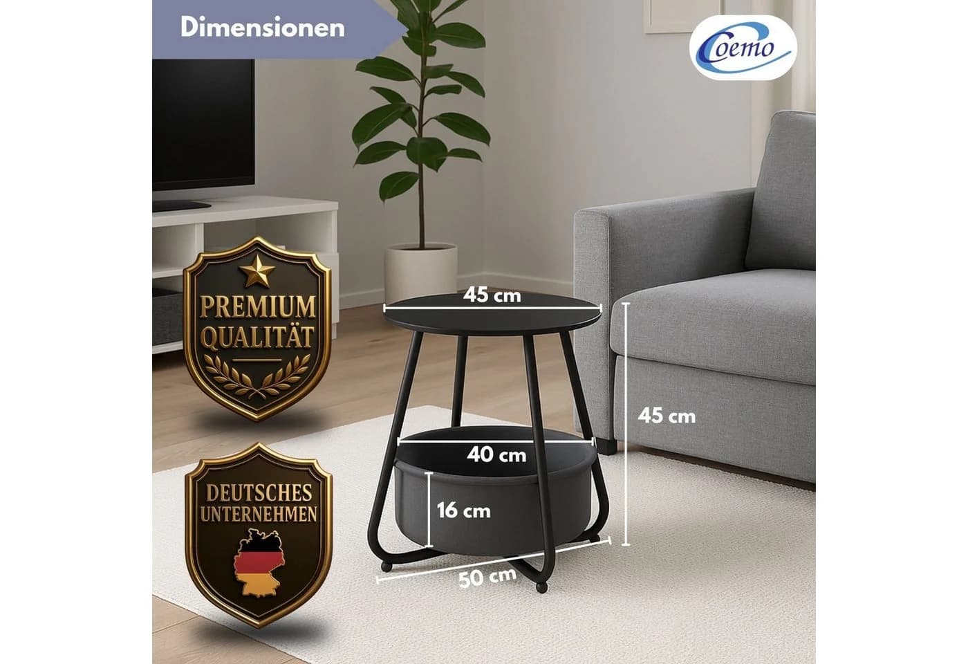 Coemo Wohnzimmertisch KOSI Schwarz Metallgestell mit Aufbewahrungskorb - Bild 4