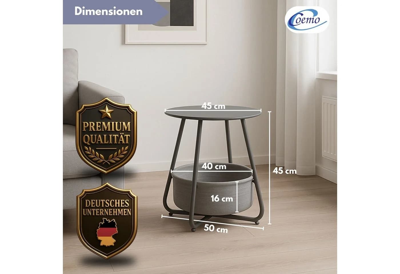 Coemo Wohnzimmertisch KOSI Grau Metallgestell mit Aufbewahrungskorb - Bild 4