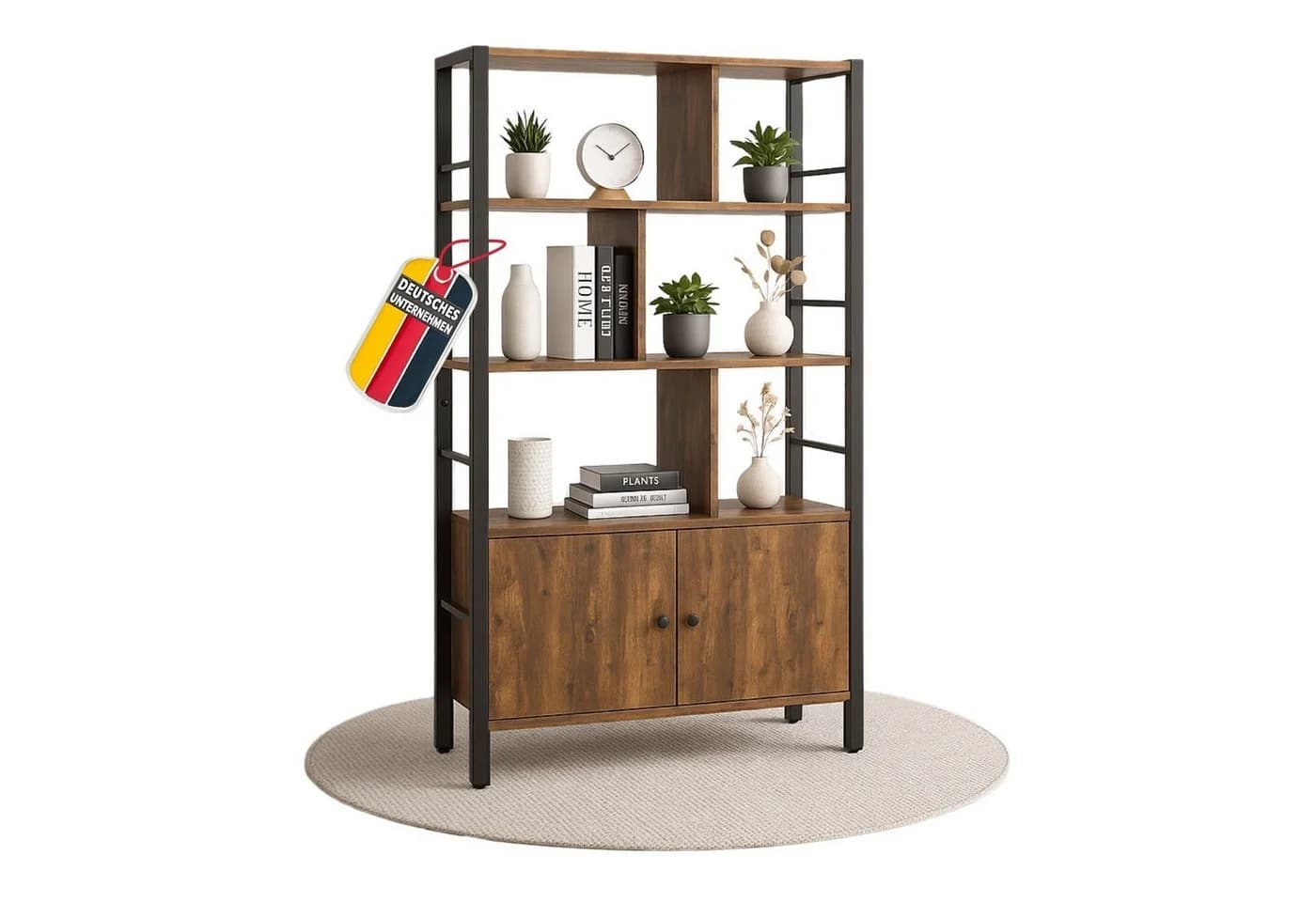 Mein-Regal Standregal VINTAGE Schwarz/Braun Metall Holz 2 Türen