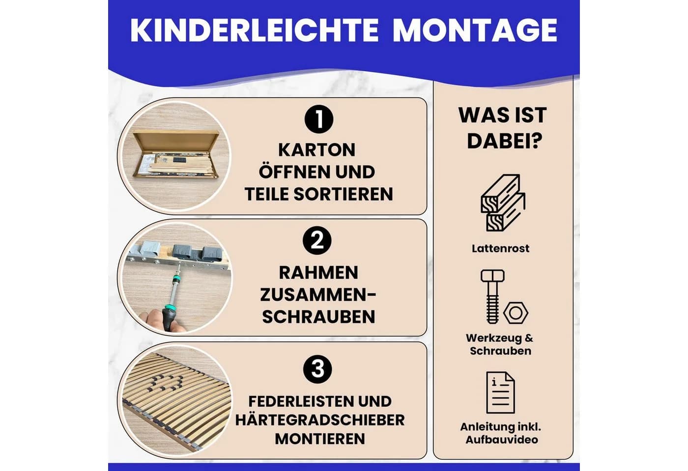Coemo Lattenrost BASIC NV Kopfteil nicht verstellbar Fußteil nicht verstellbar 16 Leisten preisgünstiger Selbstbausatz - Bild 4