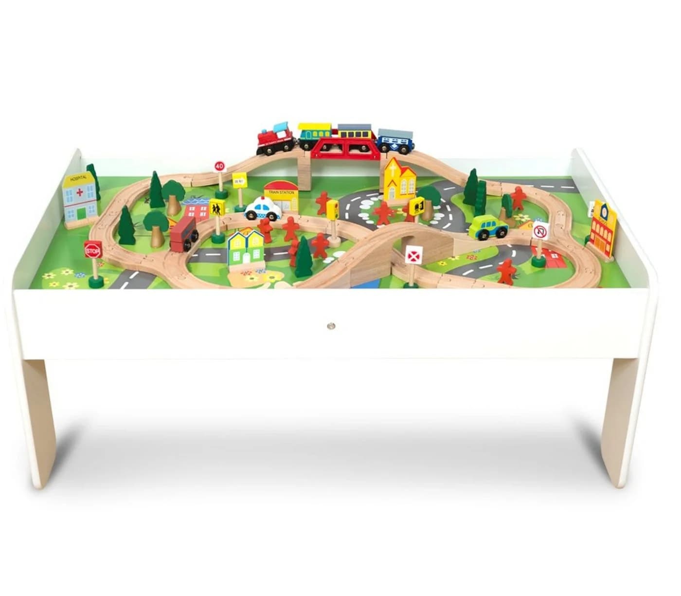 Coemo Spieltisch Weiß mit 90-tlg. Holzeisenbahn Set - Bild 3