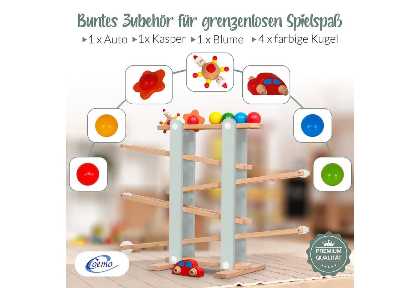 Coemo Kugelbahn 8-tlg. Murmelbahn Motorik Spielzeug - Bild 3