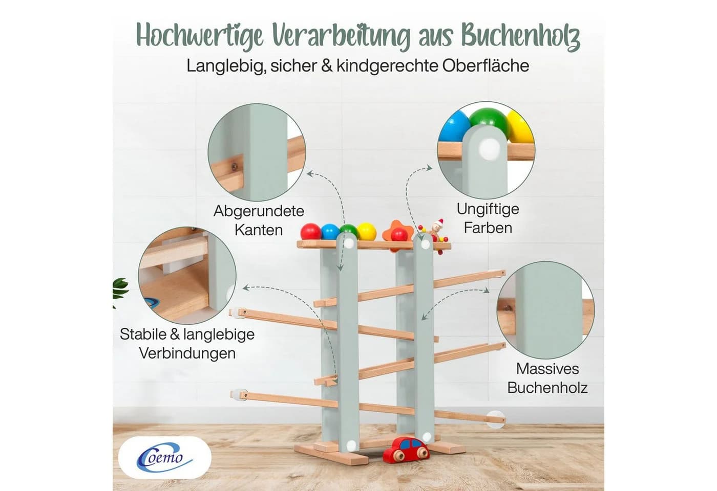 Coemo Kugelbahn 8-tlg. Murmelbahn Motorik Spielzeug - Bild 4