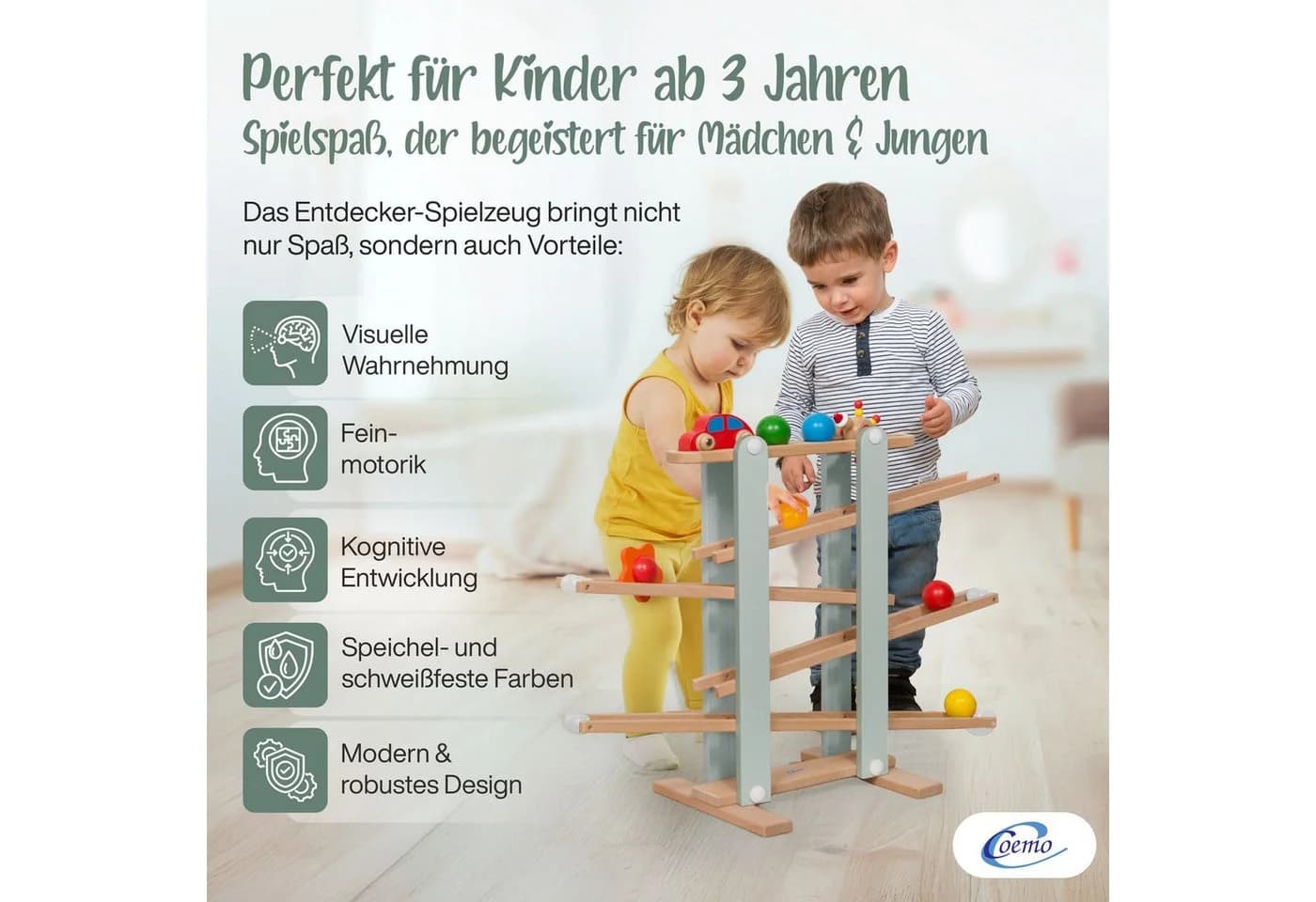 Coemo Kugelbahn 8-tlg. Murmelbahn Motorik Spielzeug - Bild 5