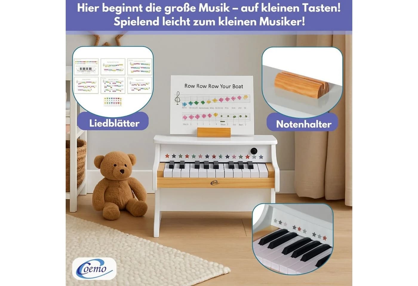 Coemo Kinderklavier Spielzeugklavier Weiß - Bild 3