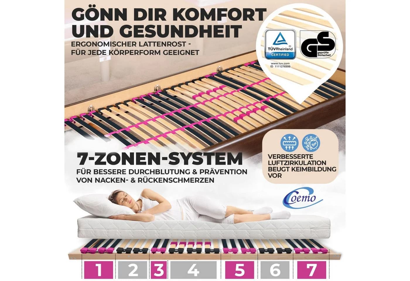 Coemo Lattenrost Pink Dream 7-Zonen Ergonomisch