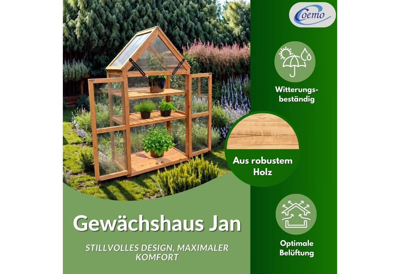 Coemo Hochbeet Braun Tomatenhaus Holz - Bild 3
