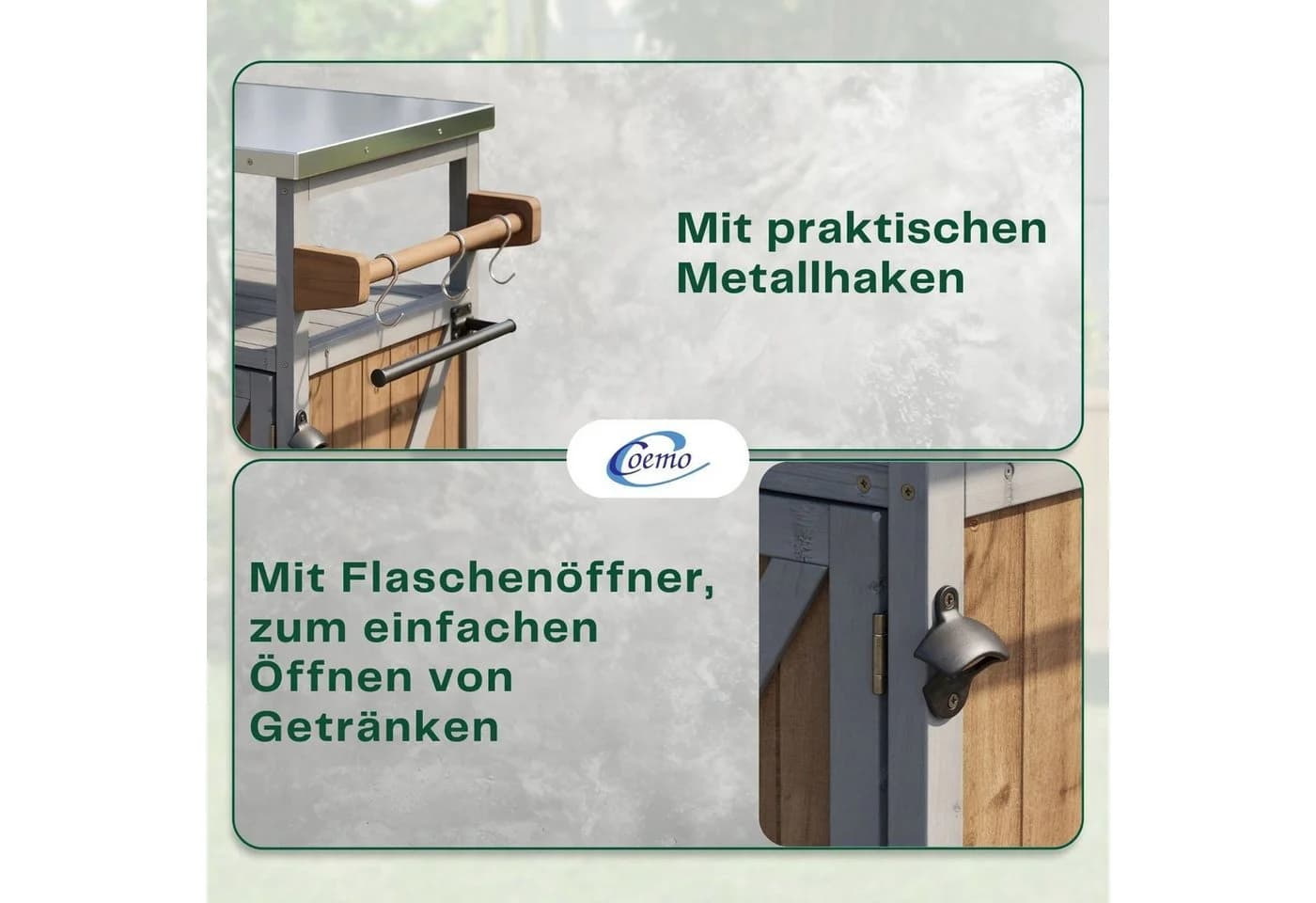 Coemo Servierwagen JAMES mit Rollen, Holz & Edelstahl, Grau/Braun - Bild 4