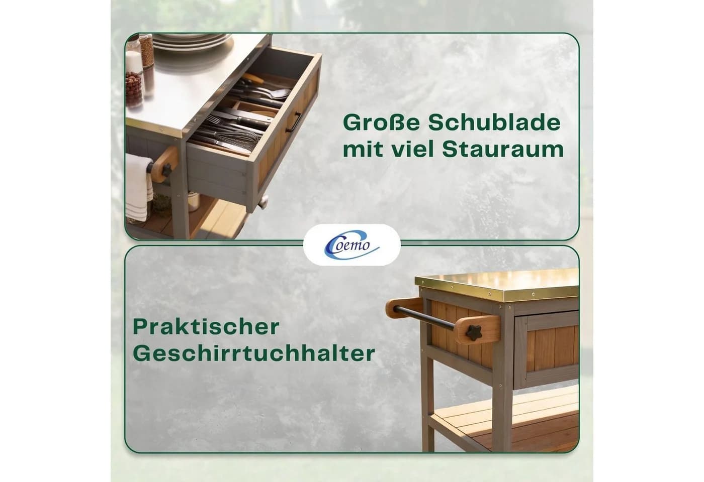 Coemo Servierwagen James Holz Edelstahl mit Rollen - Bild 4