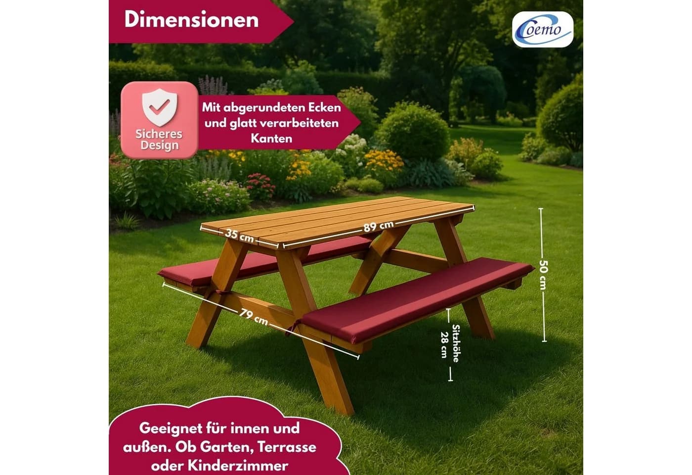 Coemo Garten-Kindersitzgruppe Holz Rotbraun mit Kissen - Bild 5