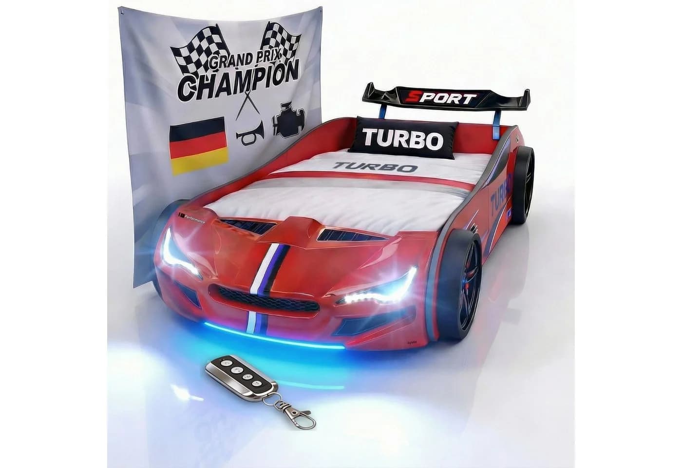 Coemo Autobett GTE Rot mit LED-Beleuchtung und Motorgeräuschen