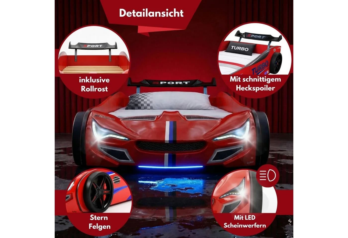 Coemo Autobett GTE Rot mit LED-Beleuchtung und Motorgeräuschen - Bild 3